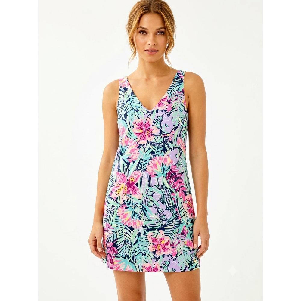 Lilly Pulitzer Florin Reversible Mini Dress Womens XS Navy Blue Slathouse Soiree
